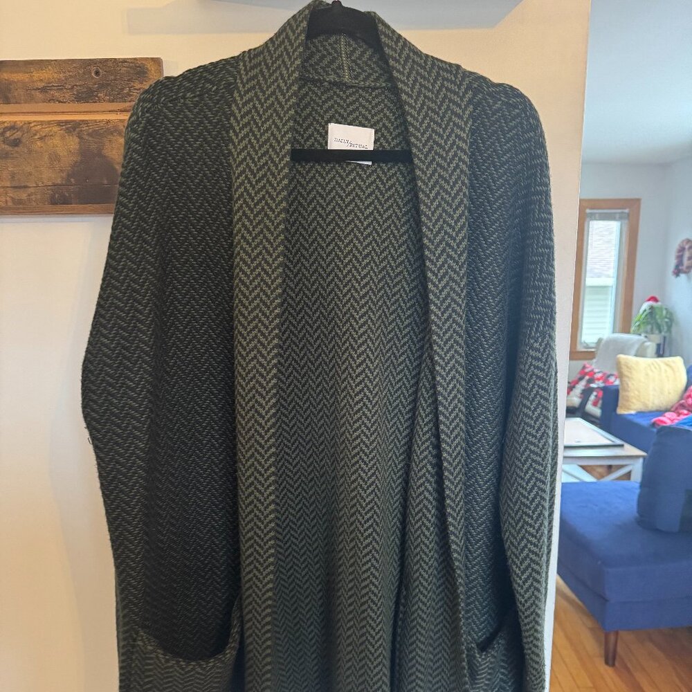 Daily Ritual - Herringbone Knit Cardigan - Blue and Green - XXL